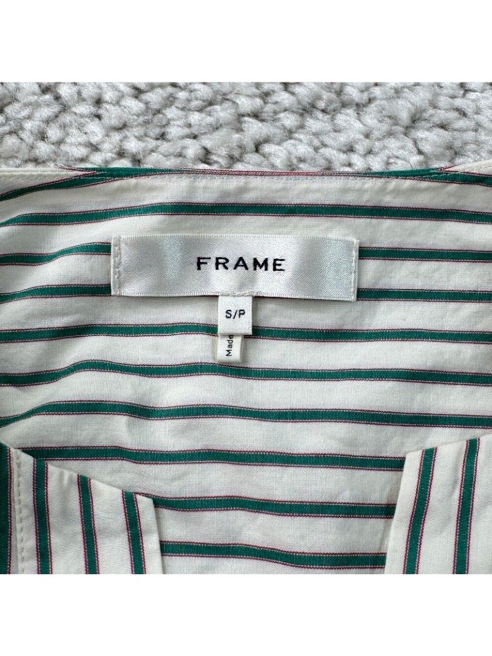 FRAME Green Gem V-Neck Striped Popover Top Womens Small - Picture 4 of 7